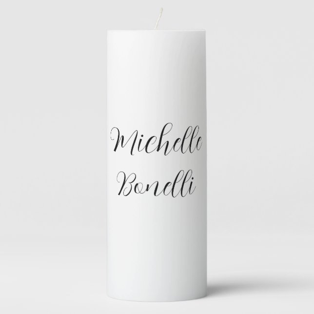 Classical Stylish Script Add Your Name Plain  Pillar Candle (Front)