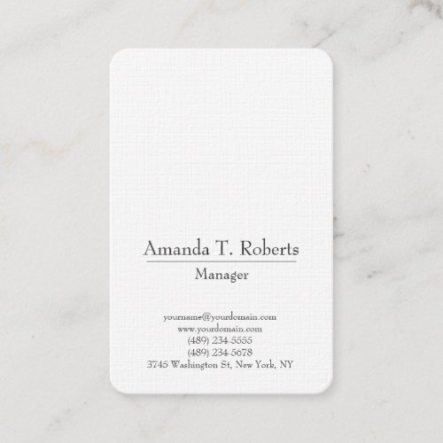Classical trendy plain simple minimalist white business card