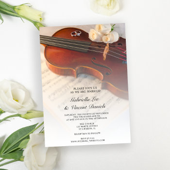 Classical Violin And White Roses Wedding Invitation by loraseverson at Zazzle