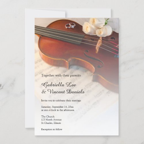 Classical Violin and White Roses Wedding Invitation