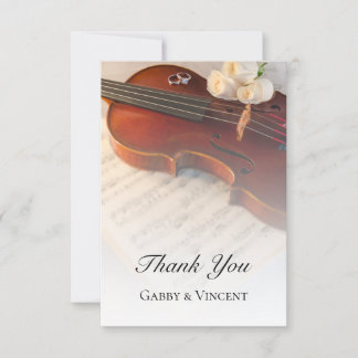 Classical Violin and White Roses Wedding Thank You Card