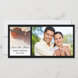 Classical Violin White Roses Wedding Save the Date