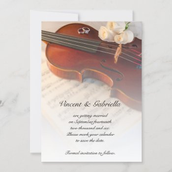 Classical Violin White Roses Wedding Save The Date Invitation by loraseverson at Zazzle