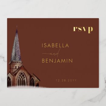 Classical Watercolor Church Religious Wedding Rsvp Foil Invitation Postcard by rusticwedding at Zazzle