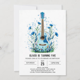 Classical Watercolor Guitar Boy Birthday Invitation