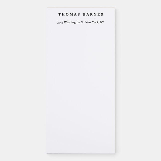 Classical White Minimalist Plain Elegant Magnetic Notepad (Front)
