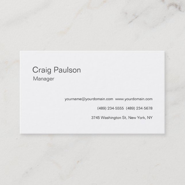 Classical White Stylish Manager Business Card (Front)