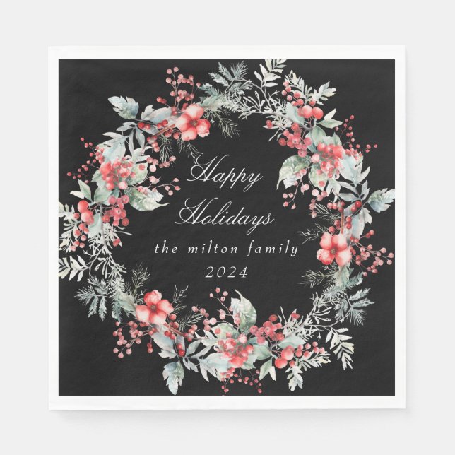 Classical Winter Holiday Berries Paper  Napkins (Front)