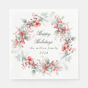 Classical Winter Holiday Berries Paper Napkins
