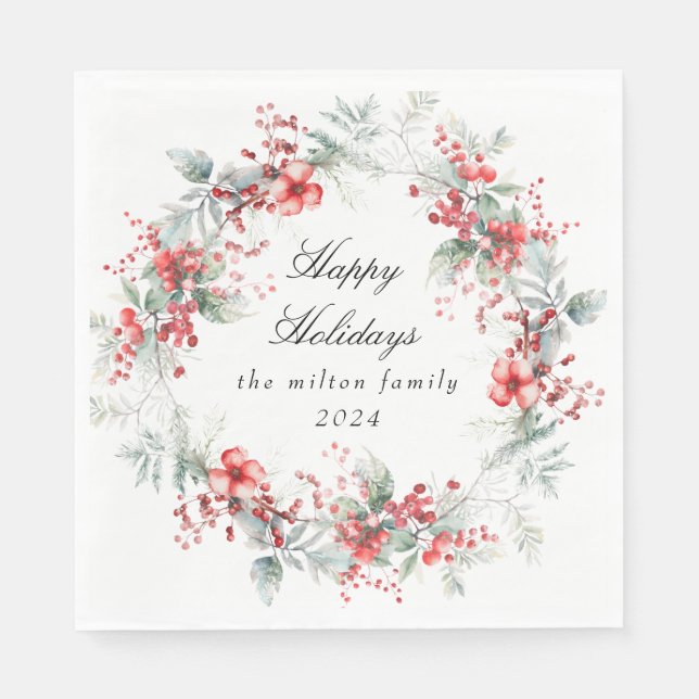 Classical Winter Holiday Berries Paper  Napkins (Front)