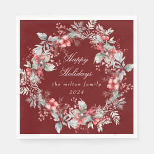 Classical Winter Holiday Berries Paper Napkins
