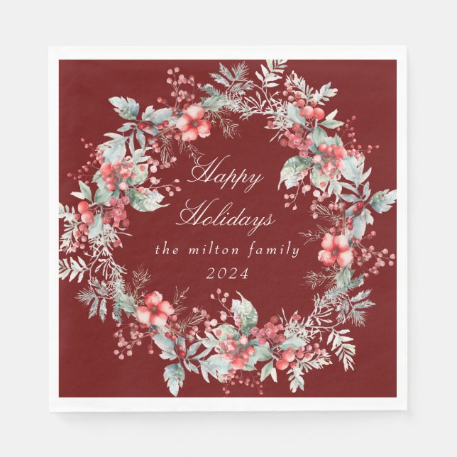 Classical Winter Holiday Berries Paper  Napkins (Front)