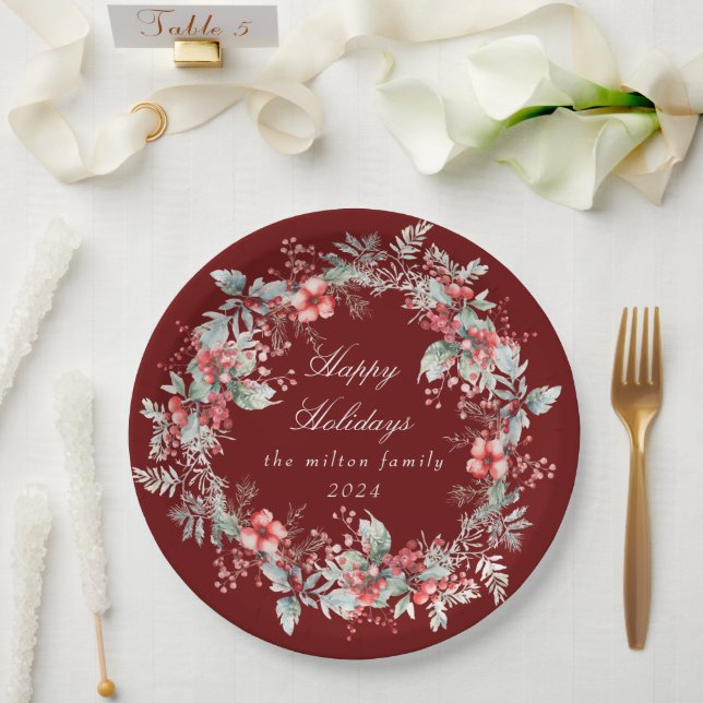 Classical Winter Holiday Berries Paper  Paper Plates (Wedding)