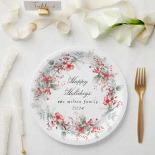 Classical Winter Holiday Berries Paper  Paper Plates