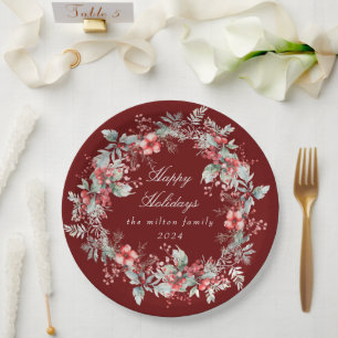 Classical Winter Holiday Berries Paper Plates