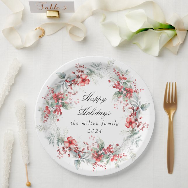 Classical Winter Holiday Berries Paper  Plates (Wedding)