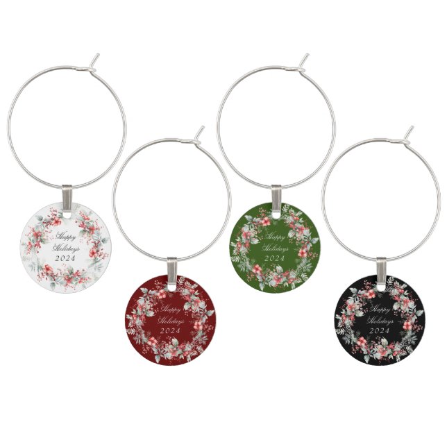 Classical Winter Holiday Berries Paper  Wine Charm (Staggered)