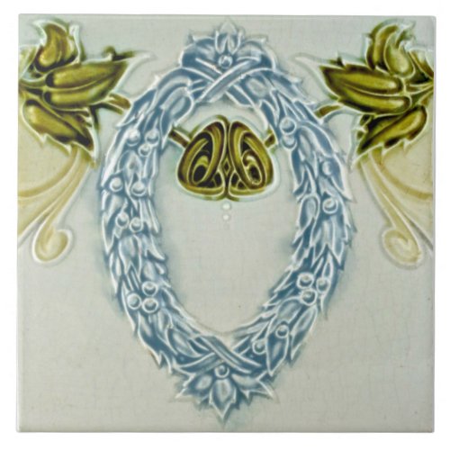 Classical wreath swag lt blue off white border ceramic tile