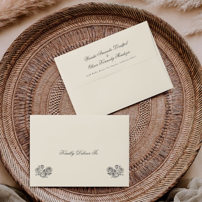 Classically Elegant Floral Gray Cream Wedding Envelope (Creator Uploaded)