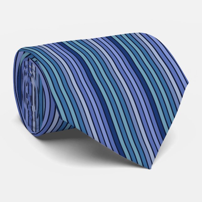 Classically Striped Blues Repeating Pattern Design Neck Tie (Rolled)