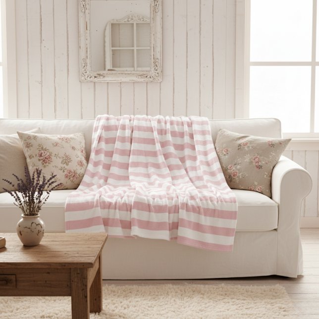 Classically Stylish Baby Pink and White Striped Fleece Blanket (Classically Stylish Baby Pink and White Striped Fleece Blanket)