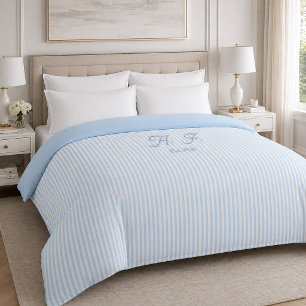ClassicLight Blue White Stripe Coastal Monogram Duvet Cover