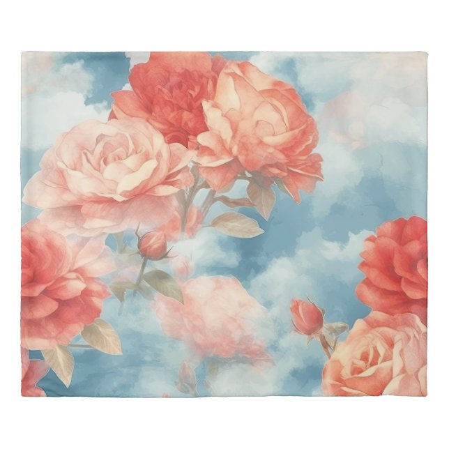 Classics - Angelic Pink and Red Roses in soft clou Duvet Cover (Front)