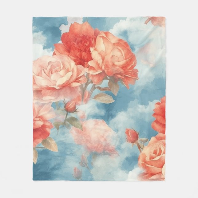 Classics - Angelic Pink and Red Roses in soft clou Fleece Blanket (Front)