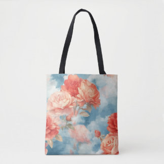 Classics - Angelic Pink and Red Roses in soft clou Tote Bag