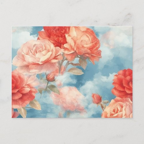 Classics _ Angelic Pink  Red Roses in soft clouds Postcard