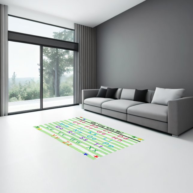 Classroom ABC's Green Stripes Watercolor Rug (Insitu (Indoor 3))