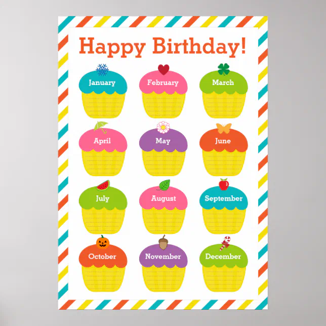 Classroom Birthday Chart Poster | Zazzle for Classroom Birthday Poster Printable Free