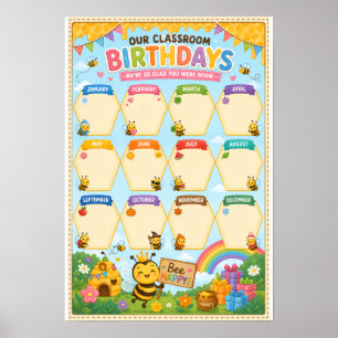Classroom Birthday Poster Display Bee Themed