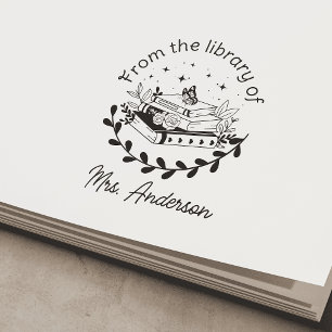 Classroom "From the library of" bookplate Floral Self-inking Stamp