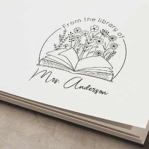 Classroom "From the library of" Floral Bookplate  Self-inking Stamp