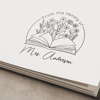 Classroom "From the library of" Floral Bookplate  Self-inking Stamp