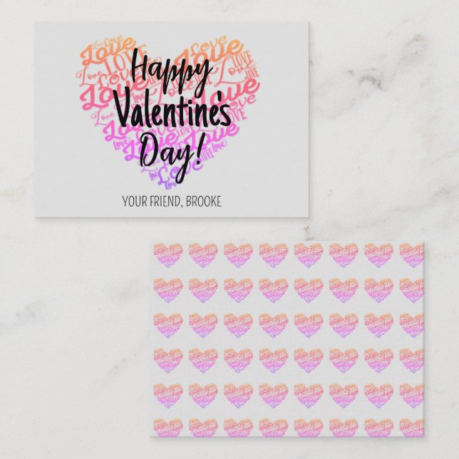 Classroom Happy Valentine’s Day Love Note Card (Front/Back)