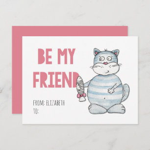 Classroom kids Valentines. Cute cat. Be my friend Holiday Postcard