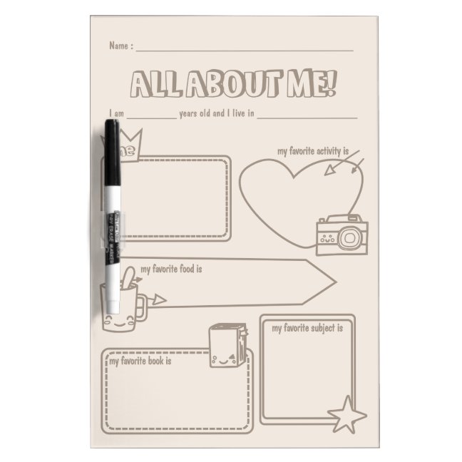 Classroom Kit All About Me Worksheet Dry Erase Board