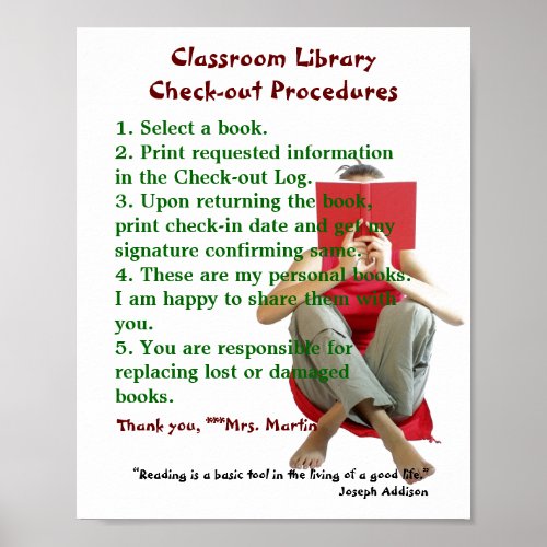 Classroom Library RulesCheckout Procedures Poster