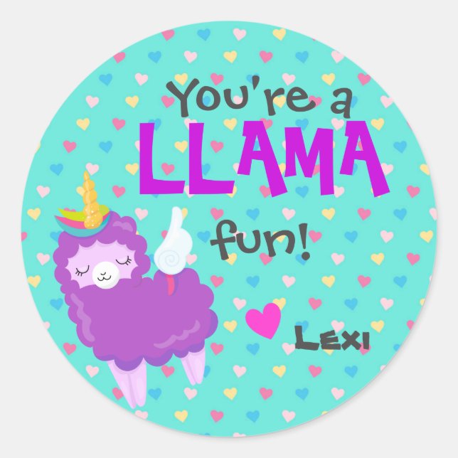 Classroom Llama Valentine - llamacorn Classic Round Sticker (Front)