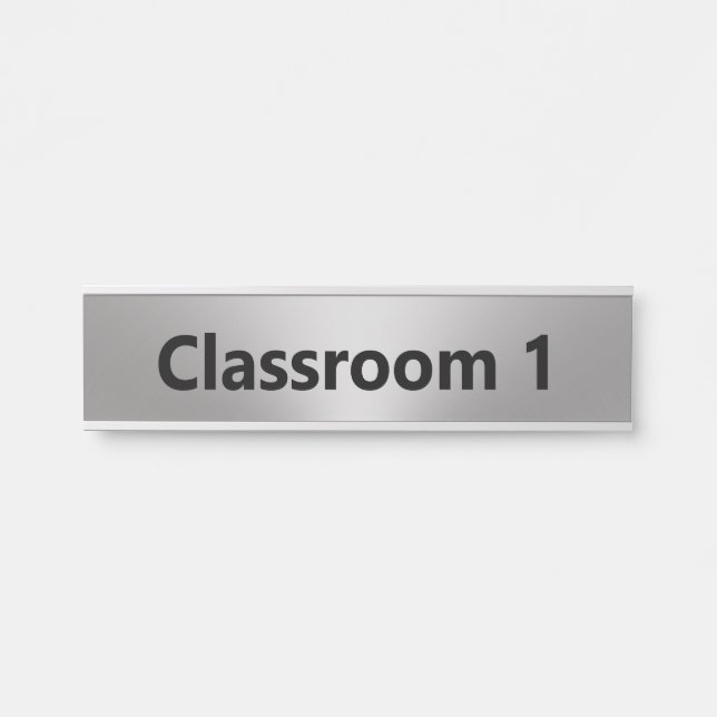 Classroom Number Silver and Black Text Template Door Sign (Front)