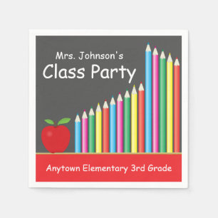 Classroom Party Chalkboard, Apple & Color Pencils Paper Napkins