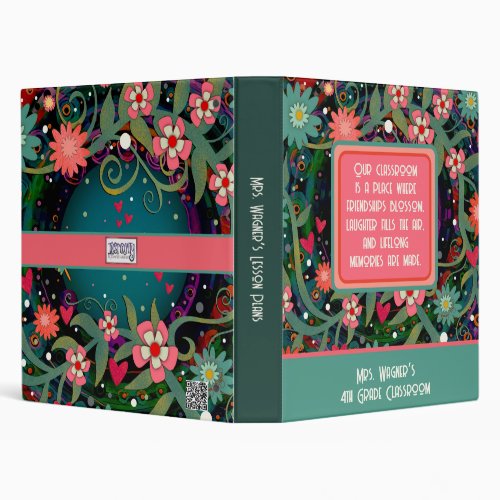 Classroom Quote Monogram Name Floral Teacher  3 Ring Binder