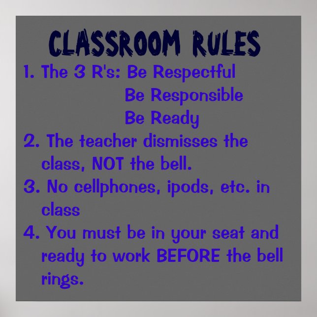 CLASSROOM  RULES, 1. The 3 R's: Be Respectful  ... Poster (Front)