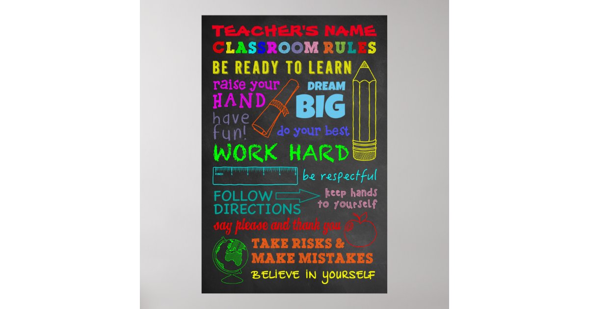 Classroom Rules — Personalized Teacher's Gift Poster | Zazzle