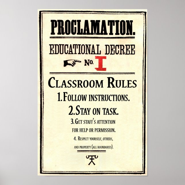 Classroom Rules Proclamation Educational Decree 1 Poster (Front)