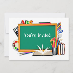Classroom Supplies, Books, Chalkboard Invited Invitation
