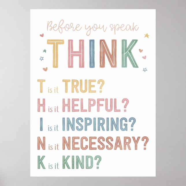 Classroom Teacher School Decor Think Kind Sign (Front)