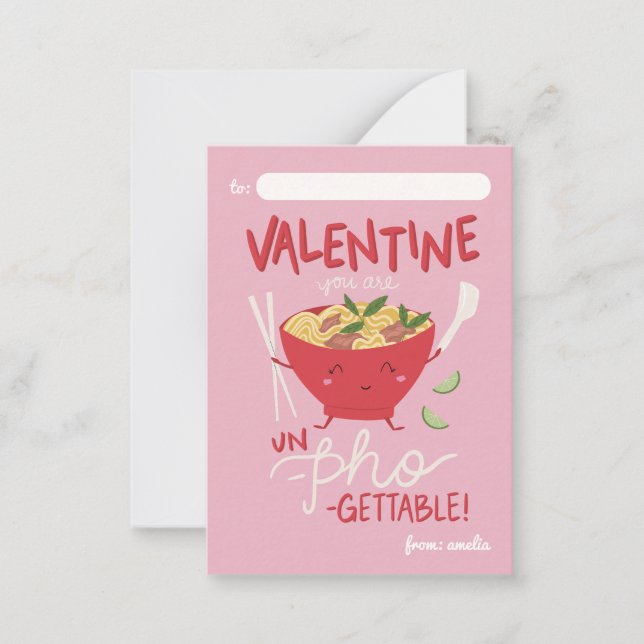 Classroom Valentine Card- Un-Pho-Gettable- Pink Note Card (Front)